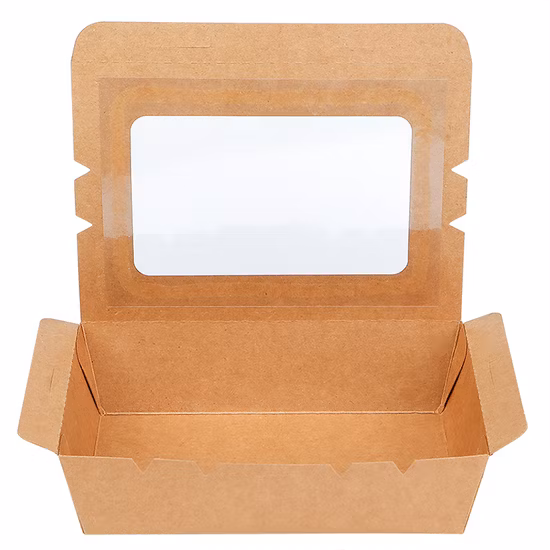 Custom Size Disposable Baking Dessert Packing Box Paper Kraft Box with Window Takeaway Food Package