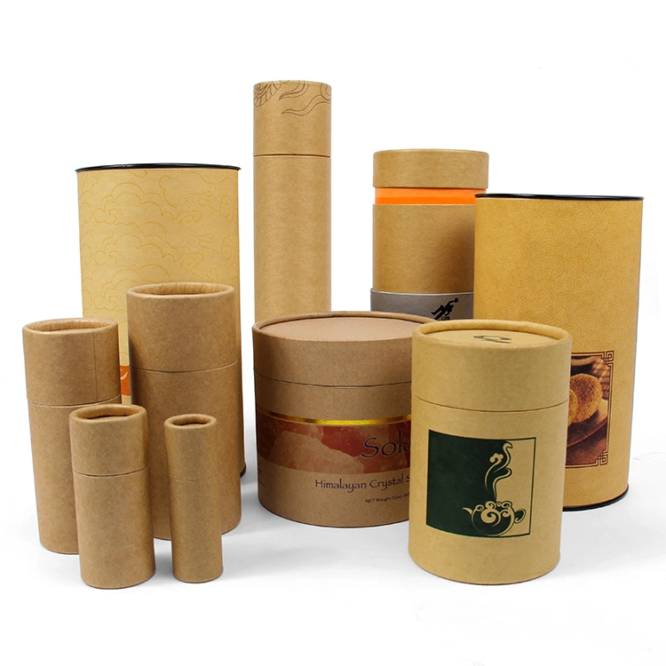 Firstsail Custom Printed Creative Recycled Eco Friendly Biodegradable Push Round Kraft Brown Paper Tube Packaging Box for Bath Salt Cosmetic Gift Candle