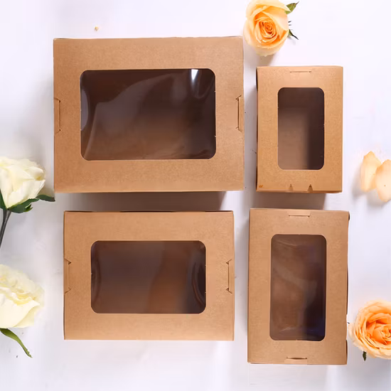 Custom Size Disposable Baking Dessert Packing Box Paper Kraft Box with Window Takeaway Food Package