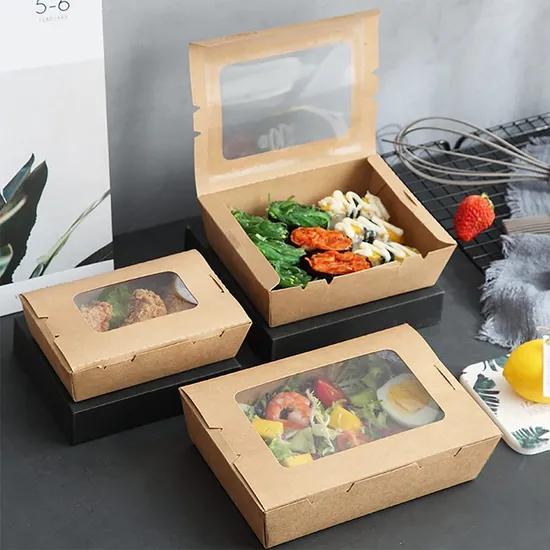 Custom Size Disposable Baking Dessert Packing Box Paper Kraft Box with Window Takeaway Food Package